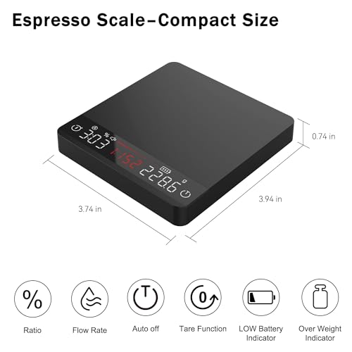 Image of Coffee Scale, Mini Espresso Scale with Timer, Metal Kitchen Scale with Auto Timing, Ratios & Flow Rate Display, Barista-Grade for Pour-Over, French Press - 2kg /0.1g, Black