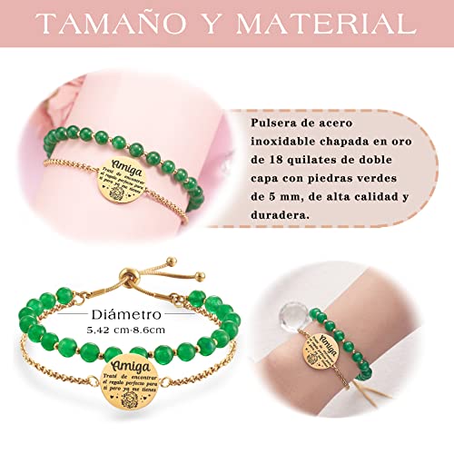LParkin Doble Cuenta Pulseras Amistad Acero Inoxidable, Pulsera Niña Personalizada Ajustable, Regalos Cumpleaños Original, Oro2