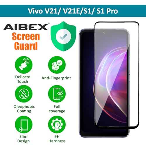 Image of AIBEX Tempered Glass for Vivo V21 / Vivo V21E / Vivo S1 / S1 PrO /Samsung A30 / Samsung A50| 9H Hardness | Anti-Glare & Anti-Fingerprint | Water Resistant | Edge-to-Edge Full Screen Protector