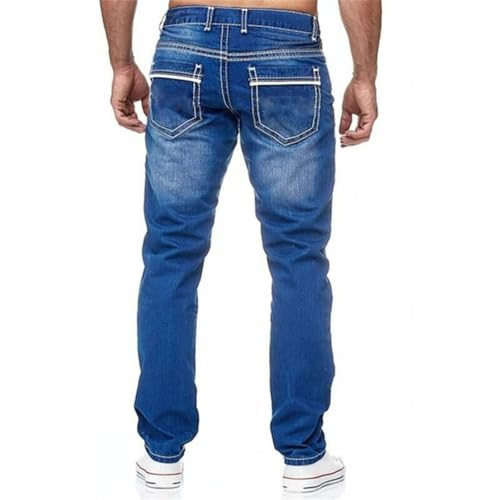 Jeans Pants Trousers Denim Retro Double Line Street Trendy Washed Commuter Straight Leg for Men4