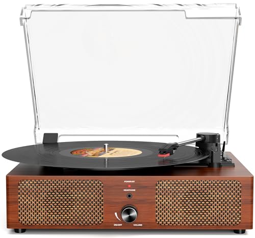 Vinyl Record Player Bluetooth Turntable with Built-in Speakers and USB Belt-Driven Vintage Phonograph Record Player 3 Speed LP Player Support USB Playing and Recording AUX-in RCA Line Out Orange