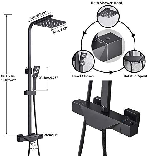 Bathroom Faucet Black Rain Shower Head Thermostatic Bath Faucet Wall Mounted Bathtub Shower Mixer Tap Shower Faucet Shower Set,Thermostatic Black A,Thermostatic Black B