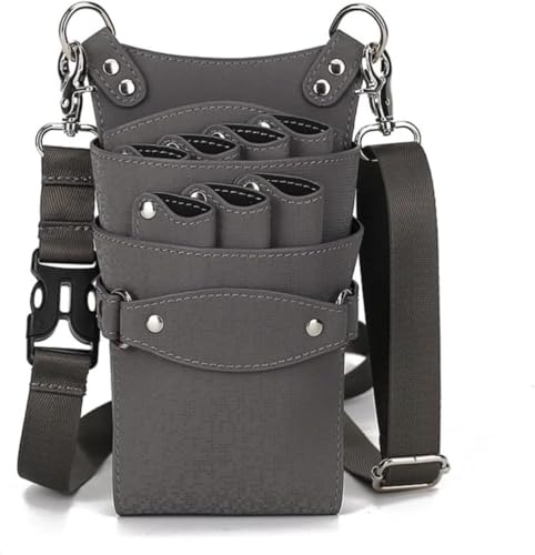 Conutoo シザーケース トリマー 大容量 7丁 コーム ハサミ収納 ポーチ 理容室 ウエスト ショルダーバッグ はさみ 櫛 収納 サロン 家庭用 2way トリポーチ サロン レザー 挿し 美容師 理容師 トリマー ベルト付き (23cm*15cm*