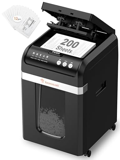 Bonsaii Trituradora de Papel con Alimentación Automática 200 Hojas, Micro-Corte P-4, 60 Min Continuo, Bajo Ruido, Ahorro Energía, Contenedor 31L, Modo Manual para Tarjetas, Ideal para Oficina, C283-A | Ya disponible en tu tienda friki favorita! En mundofriki.es!