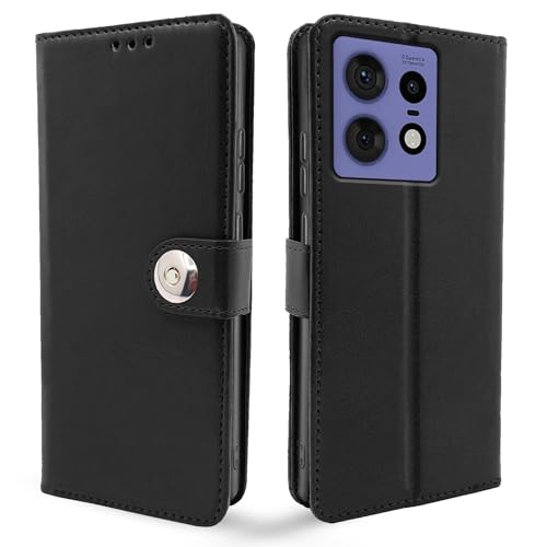 Image of Pikkme Moto Edge 50 Pro 5G Flip Cover Leather Finish | Inside TPU with Card Pockets | Wallet Stand and Shock Proof | Complete Protection Button Flip Case (Black)