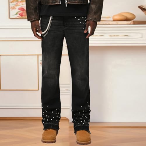 Men Pearl Jeans Stretch Washed Denim Pants Straight Fit High Waist Cargo Denim Pants4