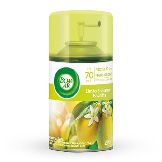 Aromatizador Bom Ar Spray Automático Freshmatic Limão siciliano e baunilha, Refil 250ml