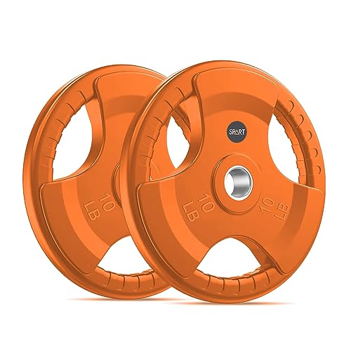 SPART 2-Inch Color Rubber Coated Olympic Grip Plate in Pairs or Single for Strength Training, Weightlifting and Bodybuilding, Solid Cast Iron Weight Plates for Barbell, 2.5LB/5LB/10LB/25LB/35LB/45LB, Two Years Warranty