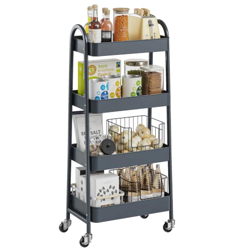 OLIXIS Metal 4 Tiers Rolling Storage Utility Cart with Lockable Wheels