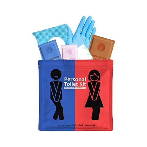 Public Restroom Kit: Pack of On-The-Go Bathroom Kits with Toilet Paper for Travel - Public Toilet Survival Kit Including Gloves, Wipes, Seat Covers in Zip Top Bag (10) Cover