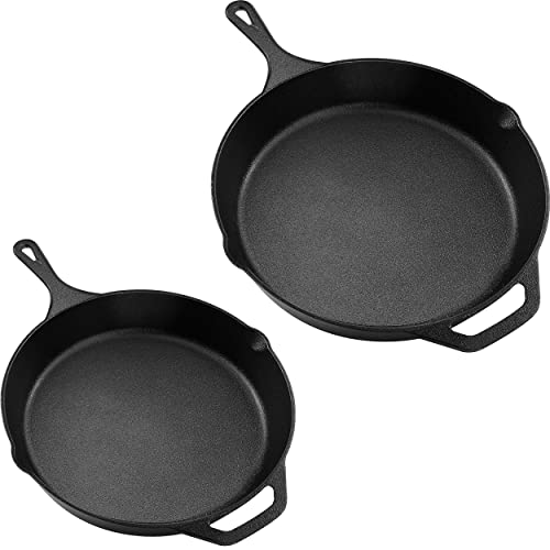 Utopia Kitchen Pre-Seasoned Cast Iron Skillet 2 Piece Setâ Professional 10.25 inch and 12.5 inch Chefâs Pan â Suitable for all Stovetops â Safe Indoor and Outdoor Cookware (Black)