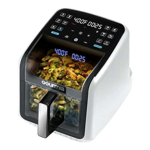 Gourmias-Panorama-7-Quart-Digital-Air-Fryer-with-Panoramic-Viewing-Window-Holographic-Display-12-Cooking-Presets-FryForce-360-Technology-Dishwasher-Safe-Nonstick-Basket-1500-Watts-White Gourmias Panorama 7 Quart Digital Air Fryer with Panoramic Viewing Window Holographic Display 12 Cooking Presets FryForce 360 Technology Dishwasher Safe Nonstick Basket 1500 Watts White