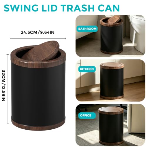Image of 2.3 Gal /2.6 Gal Metal Shake Lid Trash Can, Double Bucket for Bathroom, Living Room, Kitchen, Office (Black Gold lid - 15L)