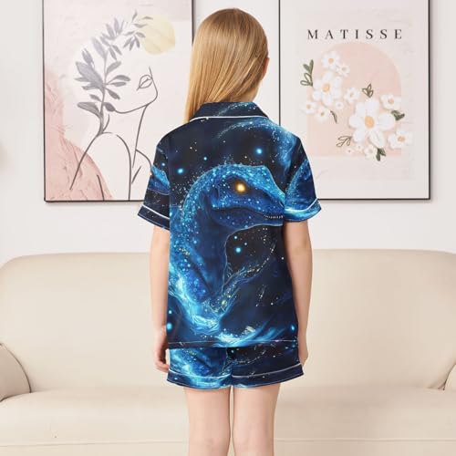 ALAZA Blue Starry Dragon Satin Pajamas Set Short Sleeve Button Down Sleepwear Summer Pjs 2 Piece4