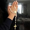 Elegangtmedical handmade White Real Pearl Rose Beads Catholic Rosary Gold Cross Necklace Supper Box