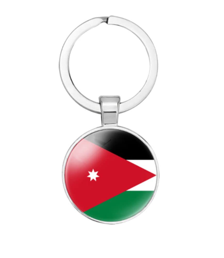 vmcoatduCompatible Jordan National Flag Key Chain Keyring Gift Men Women Keychain Stainless Steel and Inlaid Glass Materials