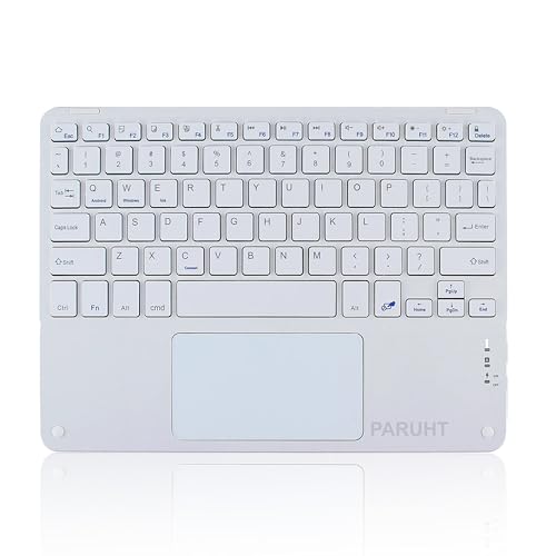 Image of Wireless Bluetooth Keyboard with Touchpad Rechargeable Slim Lightweight Like Air Multi-Device Portable for Tablet, Laptop, Smart TV, PC, White BTW-TOUCH05