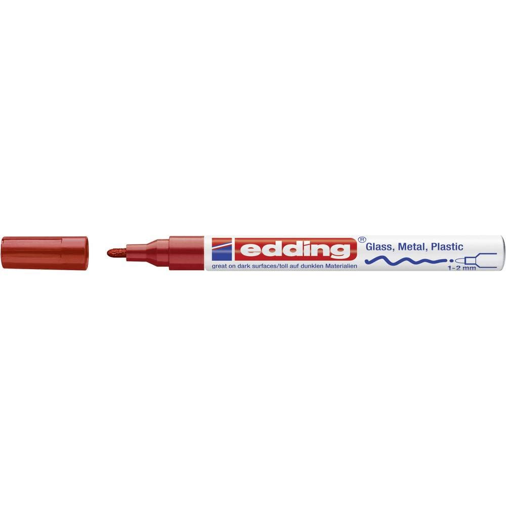 edding 751 gloss paint marker - red - 1 paint marker - round nib 1-2 mm - paint pen for glass, pebbles, wood, plastic, paper - waterproof, high coverage