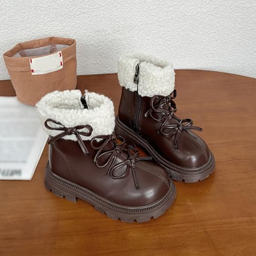 Fashion Big Kids Winter Combat Boots with Fleece Lined Waterproof Warm Side Zipper Comfortable Chunky Snow Shoes4