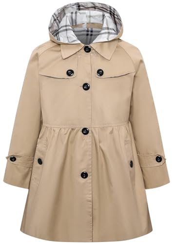Betusline Girls 2 Packs Trench Coat Hooded Lightweight Single Breasted Dress Outerwear Jacket,2-14 Years2