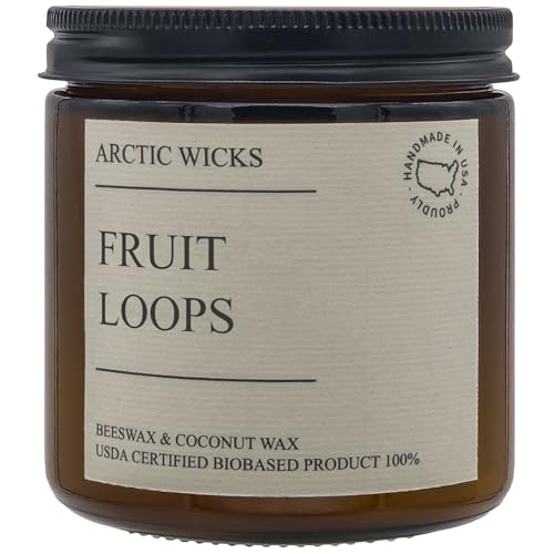 Fruit Loops 16oz Non-Toxic Candle - Arctic Wicks Coconut & Beeswax Candles, Clean Burning, USDA Biobased Certified, Citrus Fruit Scented Cereal Candles, Scented...