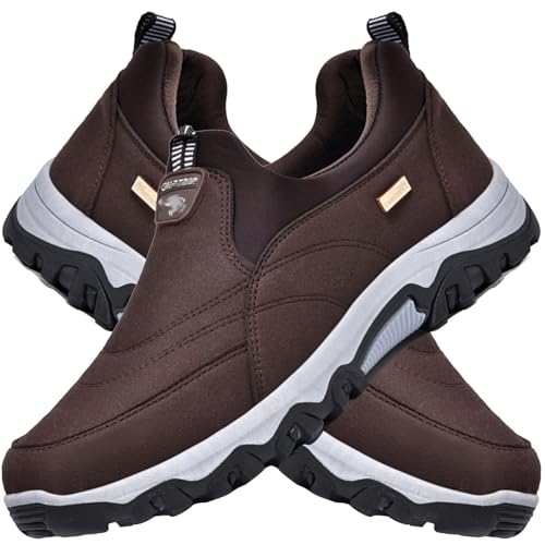 Aocase Chaussure Diabetique Homme Chaussures Homme Extra Large sans Lacets Baskets de randonnée en Plein air Chaussures de randonnée à Enfiler pour Homme,Marron,42/260mm
