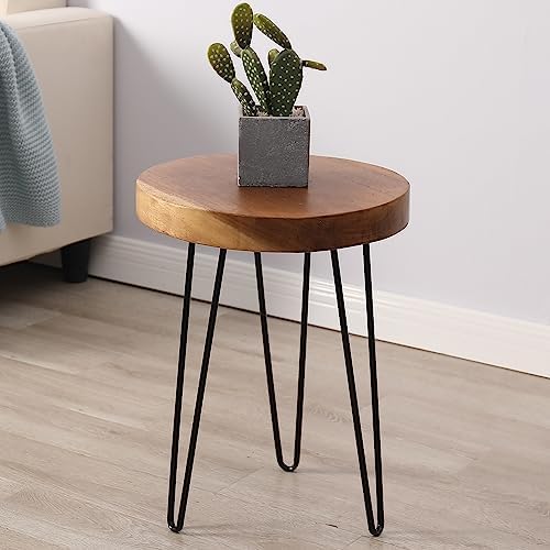 Solid Wood Side Table with 3 Metal Hairp… Solid Wood Side Table with 3 Metal Hairp…