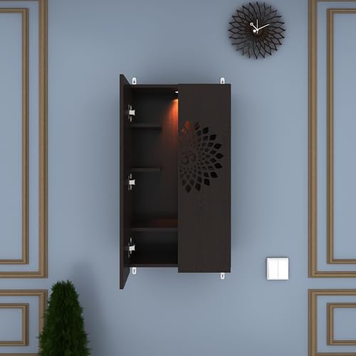 Image of Anikaa Spirit Engineered Wood Led Light Wall Temple Shelf Puja Stand Pooja Shelf Mandir Shelf for Office & Home Decoration - Wenge (D.I.Y - Do-It-Yourself)