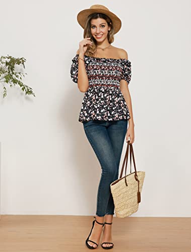 Grace Karin Womens Square Neck Ruffle Hem Shirred Peplum Top Short Sleeve Shirt Blouse Black Xxl #TOP1