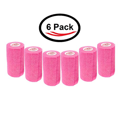 Image of 4 Inch Vet Wrap Tape Bulk (Neon Pink) (Pack of 6) Self Adhesive Adherent Adhering Flex Bandage Grip Roll for Dog Cat Pet Horse