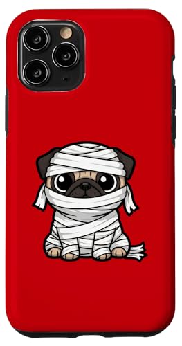 面白いハロウィーンのミイラパグの漫画デザイン。 スマホケース iPhone 11 Pro 用