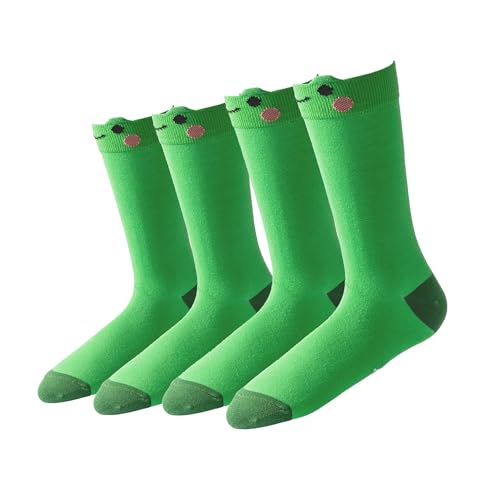 NoveltyShopFun Animal Cute Frog Crew Socks Novelty Calf Stockings Birthday Gift (US Alpha One Size Regular Regular Green 2 Pairs Crew Socks)