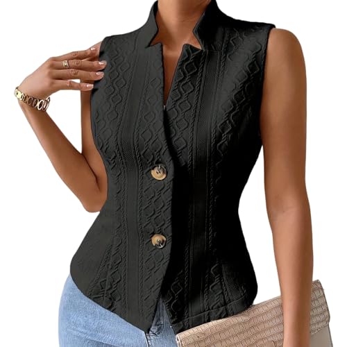 Blazer Sans Manche Femme à Col en V Jacquard Coupe Slim