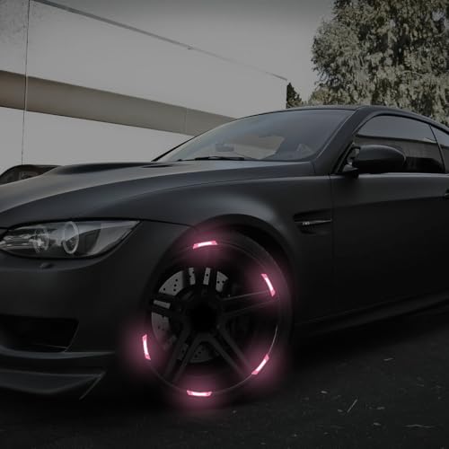 Image of 20PCS Strong Reflective Car Wheel Hub Stickers for Cars, Trucks, Motorcycles, Bicycles - Pink, Striped, Vinyl, Waterproof, Fade Resistant, Night Safety Warning Decals