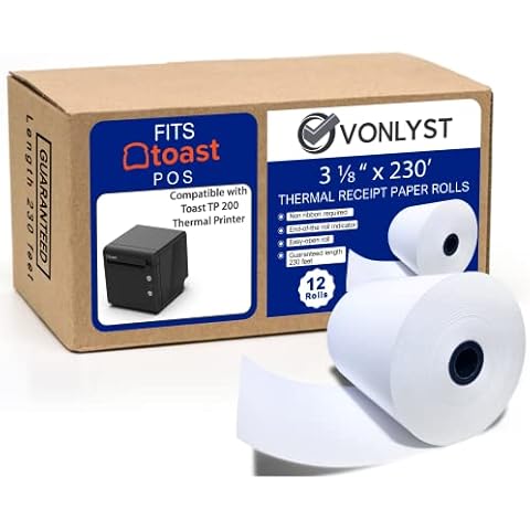 Vonlyst Thermal Printer Paper Roll for Toast TP200 Receipt Printer Point of Sale (12 rolls) Cover
