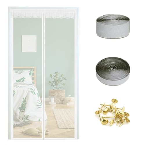 AIFUSI Magnetic Fly Screens, Anti Mosquito Mesh Fly Curtain With Strong Magnets and Full-Frame Velcro, Durable Child and Pet Friendly Polyester Mesh Door Curtain,100 x 210 cm (White)
