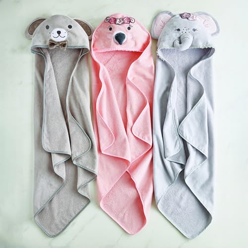 Image of Stephan Baby Hooded Towel - 100% Cotton with Fun Animal Design for Infants and Toddlers, 31 inch Square, Flamingo