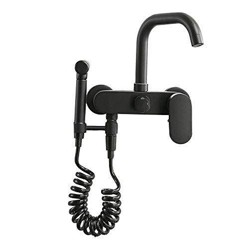 Robinet cuisine mural noir rotatif pour laver facilement les grands plats