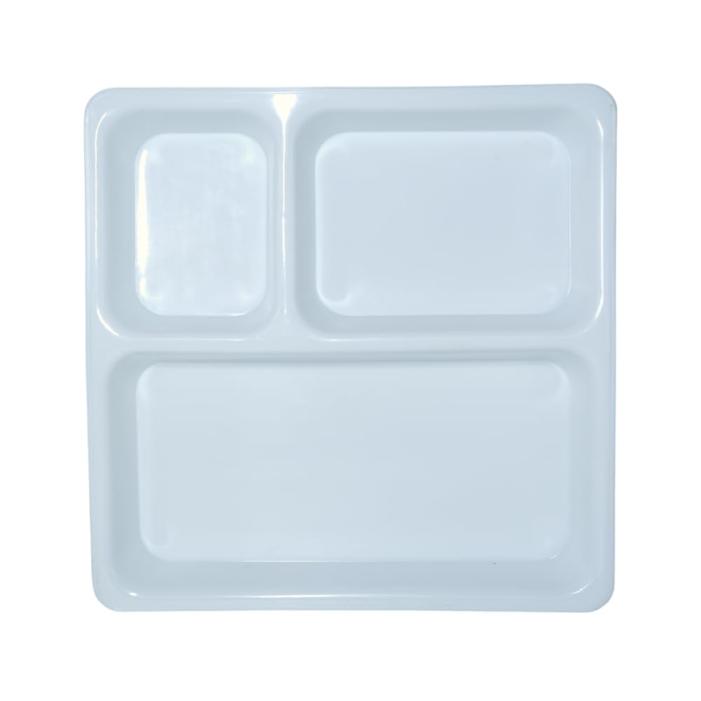 MORVI Microwave Safe Unbreakable Plastic Partition Thali Plate | Food Grade Mess Tray for Home, Kitchen, Kids, Restaurant, Cafeteria | Easy to Clean Serving Plate, Dosa, Pav Bhaji | Set of 1 | White-image-26