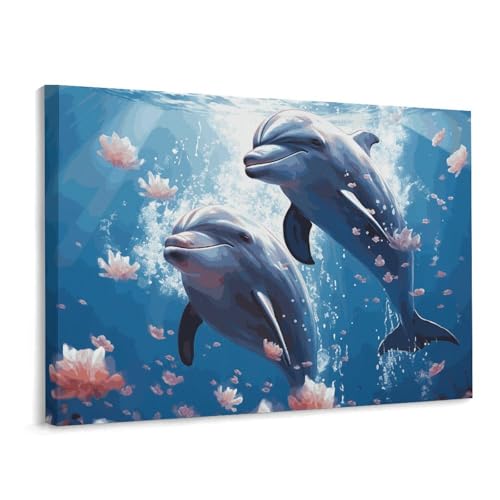 Cadre de Noël dauphins amoureux pour déco de chambre
