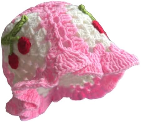 Floral Crochet Bucket Hat for Women Handmade Foldable Floppy Knit...