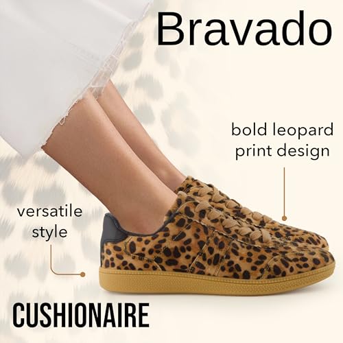 CUSHIONAIRE Bravado Women’s Vegan Hair Calf Leopard Print Lace-Up Sneakers – Stylish Everyday Shoes with Cushioned Comfort2