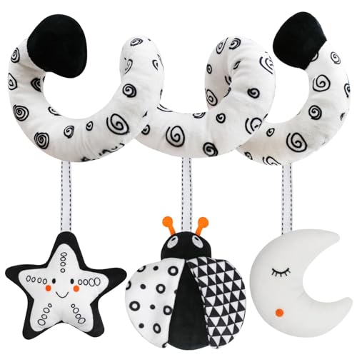 Image of GKDOMS Baby Spiral Hanging Stroller and Car Seat Toys Black and White High Contrast Sensory Toy Newborn Plush Activity Toys Party Favors Quality Gifts for Baby Shower -Bug