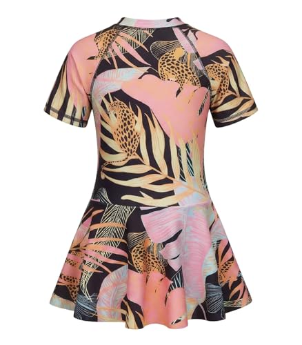 Image of Girls One Piece Swimsuits Bathing Suit for Kids Girls Summer Swim Dress Short Sleeve Swimwear 3-16 Years