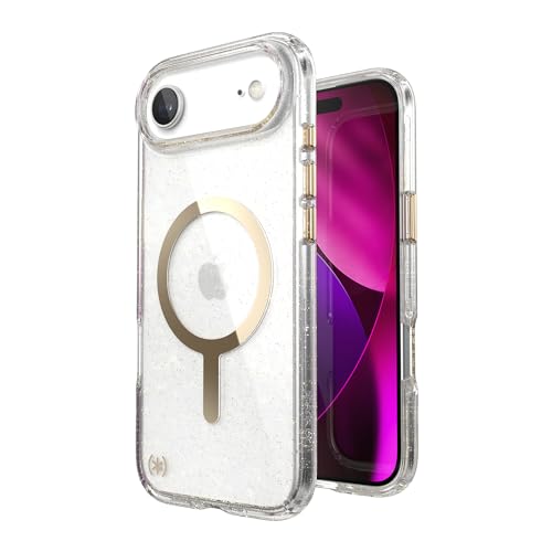 Image of Speck Presidio LUX for iPhone 17 Air Case, MagSafe-Compatible, Slim Protective Case, Glitter /Gold Metallic