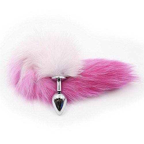 Pink Gradient Fluffy Faux Fox Tail Cosplay Toy Colorful Funny and Fluffy Stage Props Chrome Metal Plug (M)