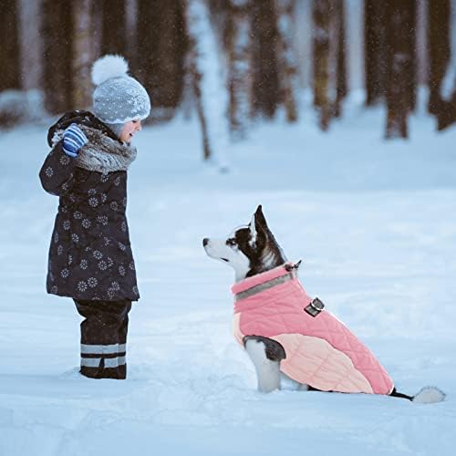 Lelepet Dog Coat Warm Dog Winter Coat Waterproof Dogs Jacket with Harness Built in Reflective Pet Fleece Vest Zip-Up Cold Weather Coats for Medium Dogs Turtleneck & Windproof Coats Dachshund Pink M - 5