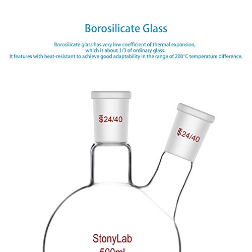 Stonylab US-RBF-2NECK-GLASS-500ML Glass 500Ml Heavy Wall 2 Neck Round Bottom Flask Rbf thumb #2
