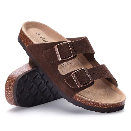 Image of KIDMI Unisex Summer Sandals Arch Support Cork Footbed Slide Sandals with Double Adjustable Buckle for Women Men