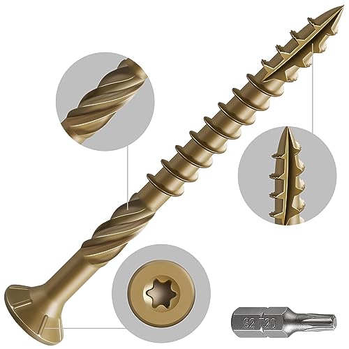Wensilon MULUOSI04 #10 * 2-1/4 Inch Deck Screws, (180Pcs)2 Lbs.Exterior Wood Screws, Rust Resistant Epoxy Coated, Bronze, T25 Star Bit thumb #7